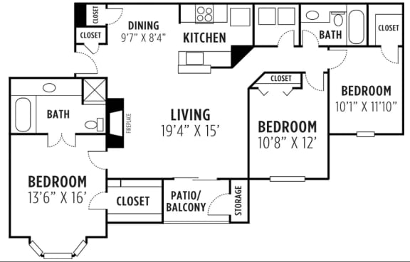 three bedroom floor plan in Lithia Springs, GA