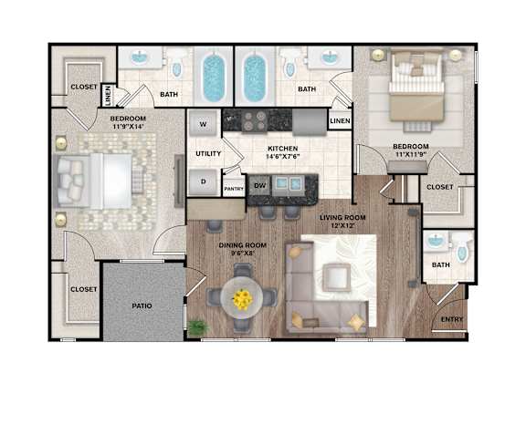 B1 Floor Plan at Flats on Chapel, Texas