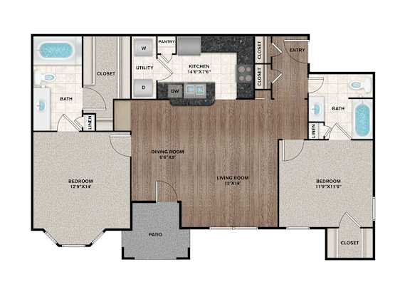 B2 Floor Plan at Flats on Chapel, Waco Texas
