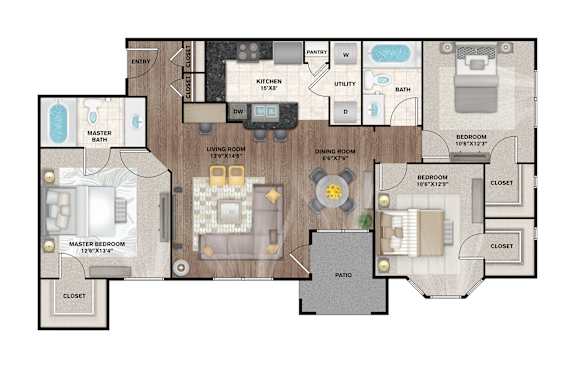 C1 Floor Plan at Flats on Chapel, Waco