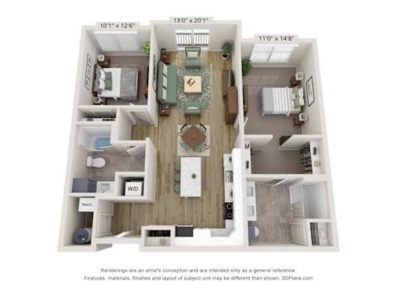 B2 Floor Plan | 1,122 Sq. Ft. at Edgebrook Residences, New Hampshire, 03054
