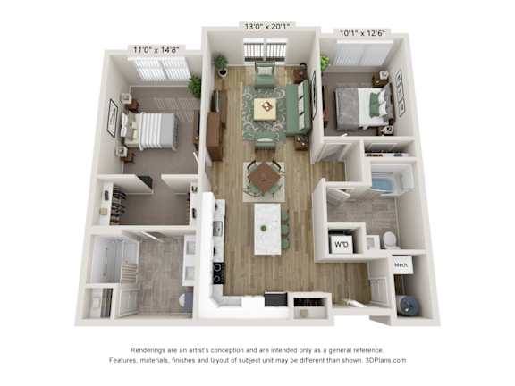 B2a Floor Plan  | 1,122 Sq. Ft. at Edgebrook Residences, Merrimack, NH 03054