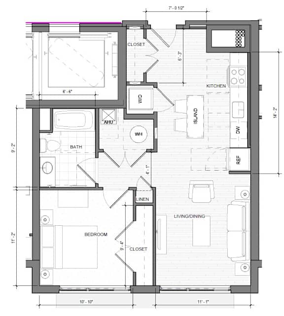 a floor plan of a one bedroom apartment