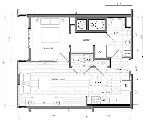 a floor plan of a one bedroom apartment