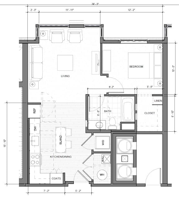 floor plan of a one bedroom apartment