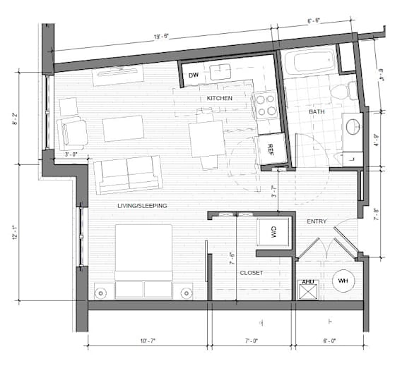 a floor plan of a studio apartment
