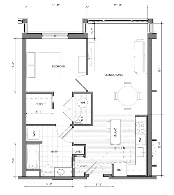 a floor plan of a one bedroom apartment