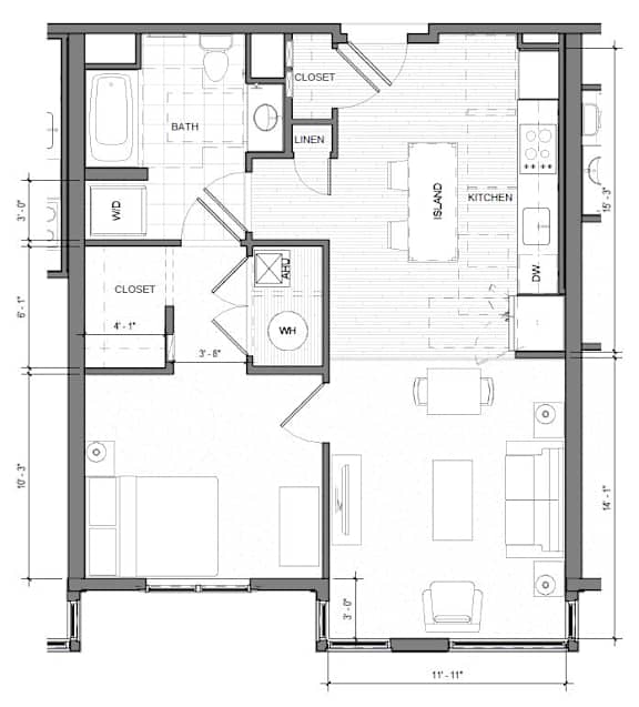 a floor plan of a one bedroom apartment