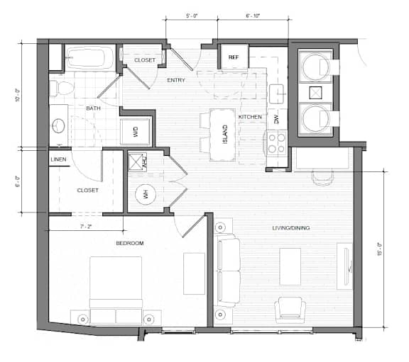 a floor plan of a one bedroom apartment