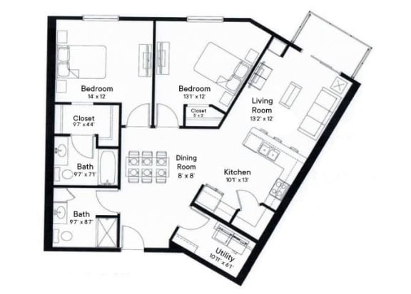a floor plan of a small house with bedrooms and a living room