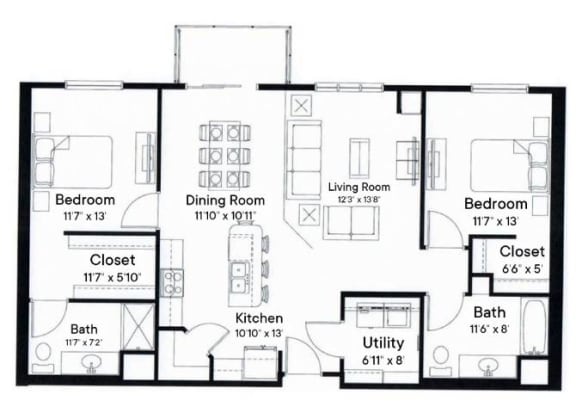 the floor plan of a small house with bedrooms and a living room the floor plan of a small house with bedrooms and a living room at SoRoc On Maine, Minnesota