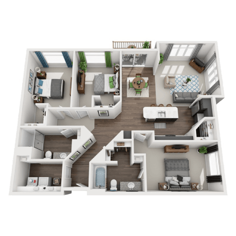 a 3 bedroom floor plan with a bathroom and a living room
