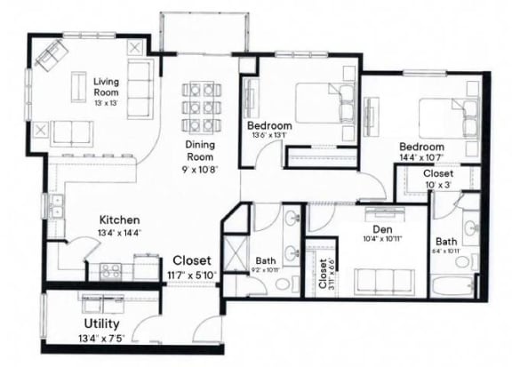the floor plan of the house has bedrooms and bathrooms at SoRoc On Maine, Minnesota, 55904