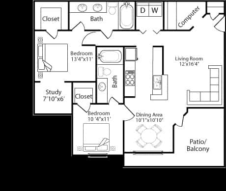 a floor plan of a house with bedrooms and a living room