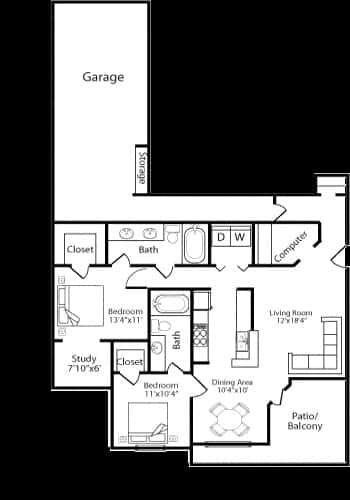 a floor plan of a house with a bedroom and a living room