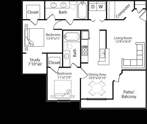 a floor plan of a house with bedrooms and a living room