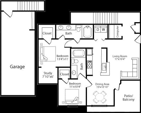 a floor plan of a house with bedrooms and a living room