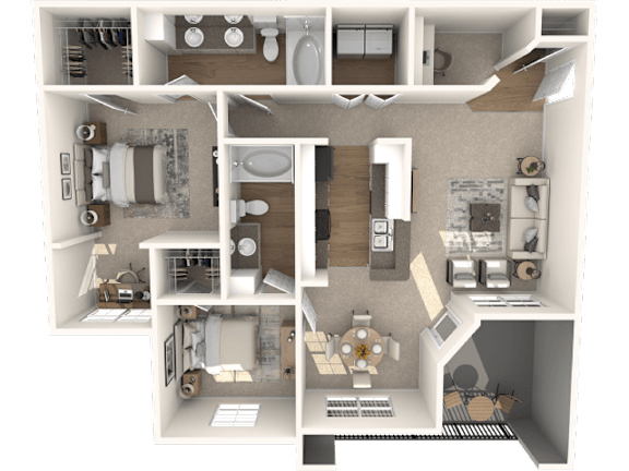 a 3d rendering of a floor plan with a bedroom and a living room