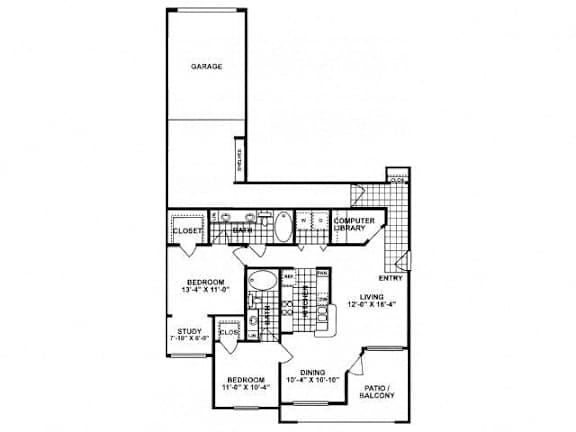 a floor plan of a house with bedrooms and a garage