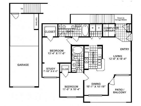 a floor plan of a house with a combination of bedrooms and a garage