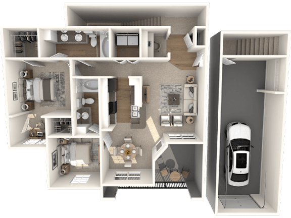 a rendering of a 3d floor plan of a house