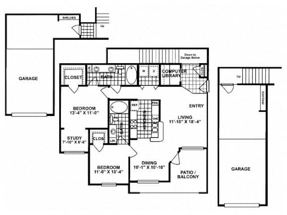 a floor plan of a house with a combination of bedrooms and baths