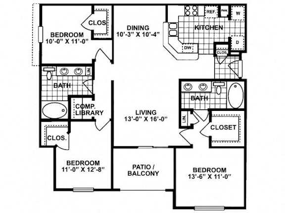 a floor plan of a house with a combination of bedrooms and a living room