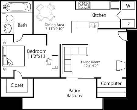 a floor plan of a small house with a kitchen and a living room