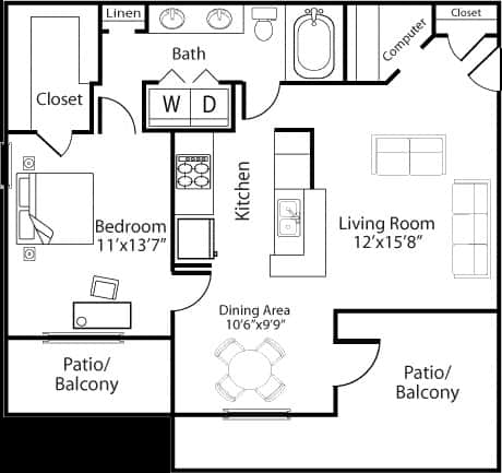 a floor plan of a house with a kitchen and a living room