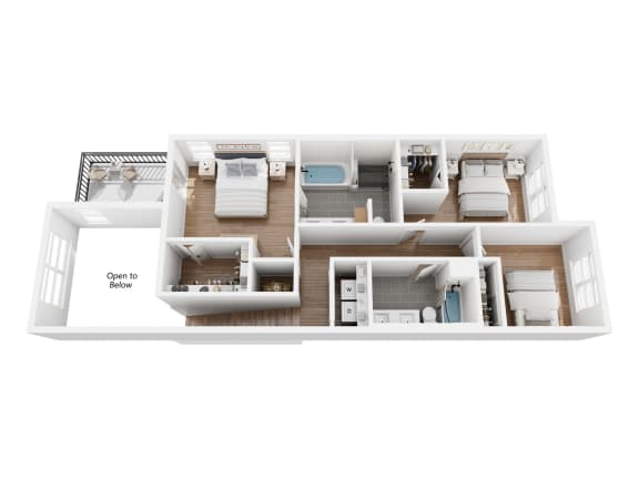 Single Family C floor plan showing the 2nd floor of a single family home with 3 bedrooms and 2 bathrooms and laundry room