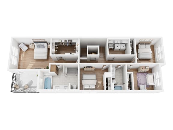 Single Family D floor plan showing the 2nd floor with 4 bedrooms, 2 bathrooms and full laundry room