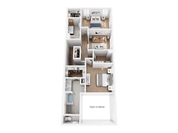 A floor plan of an apartment with a note that says "Open To Below".