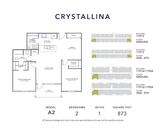 A floor plan for a property called Crystallina, showing the layout of the rooms and their approximate square footage.
