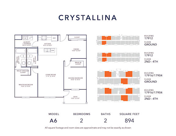 A drawing of a floor plan for a model a6 with 2 bedrooms and 2 bathrooms.