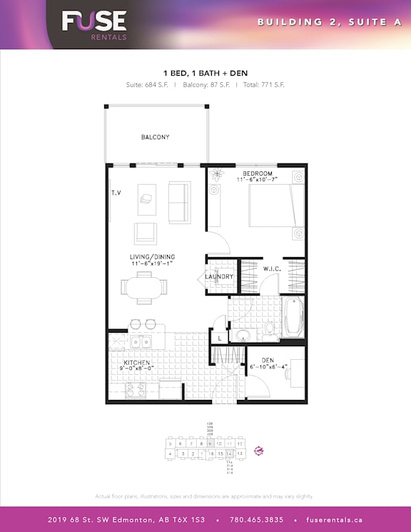 A floor plan for a suite in the Fuse Building.
