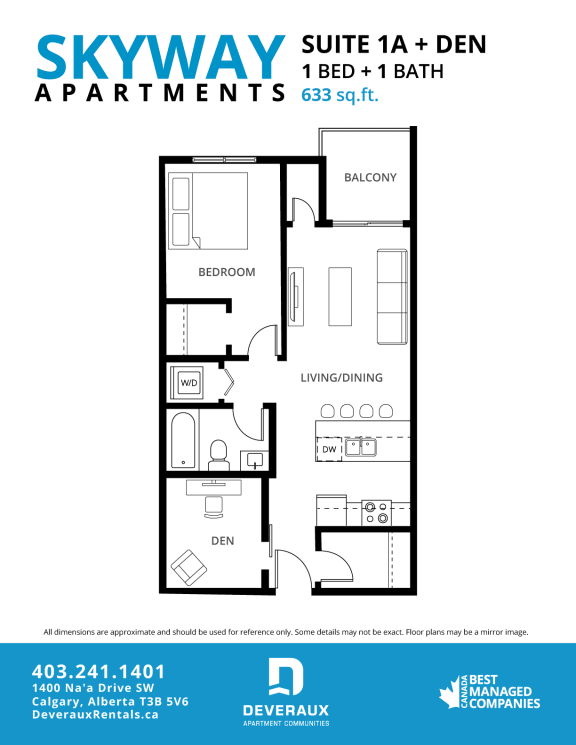1A Floor Plan at Skyway Apartments, Calgary, T3B 5V6
