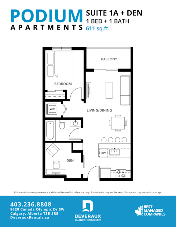 Suite 1A + DEN Floor Plan at Podium Apartments, Alberta
