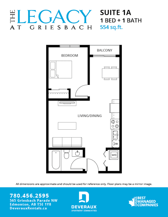 A floor plan for a suite at The Legacy at Griesbach.