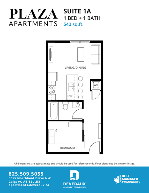Suite 1a floor plan layout at Plaza Apartments, Calgary, T2L 2M8