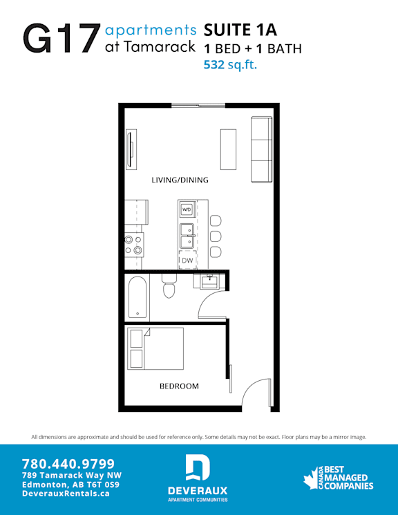 Suite 1A Floor Plan at G17 Apartments at Tamarack, Alberta, T6T 2M4
