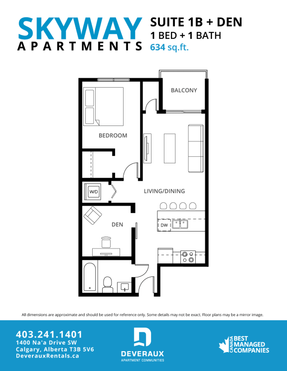 1B Floor Plan at Skyway Apartments, Alberta