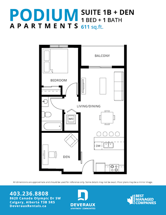 Suite 1B + DEN Floor Plan at Podium Apartments, Alberta