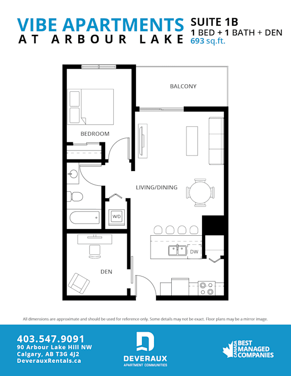 1b Floor Plan at Vibe Apartments at Arbour Lake, Alberta, T3G 4J2