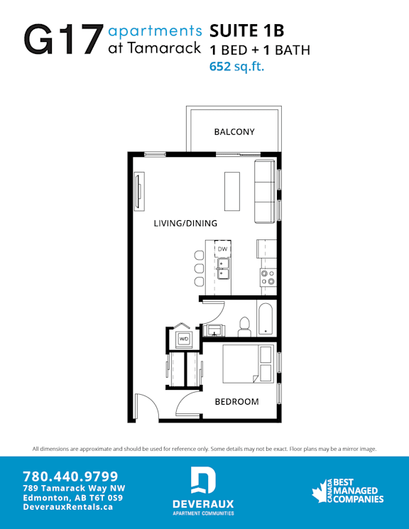 Suite 1B Floor Plan at G17 Apartments at Tamarack, Edmonton, AB
