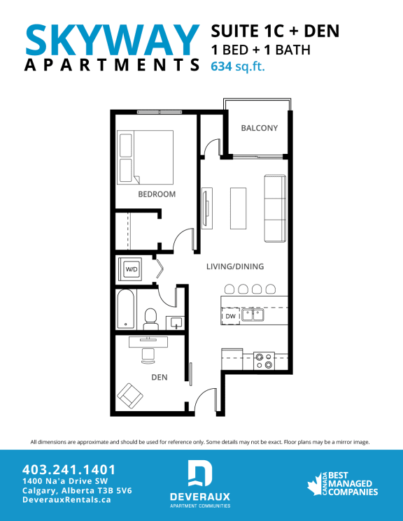 1C Floor Plan at Skyway Apartments, Calgary Alberta