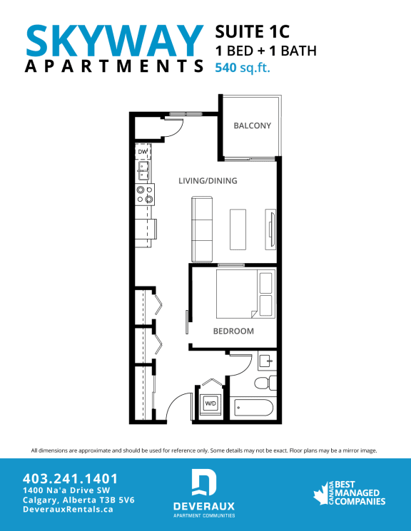 1C Floor Plan at Skyway Apartments, Calgary, AB