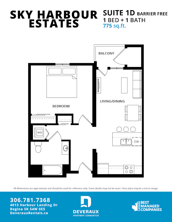 A floor plan for a suite at Sky Harbour Estates.