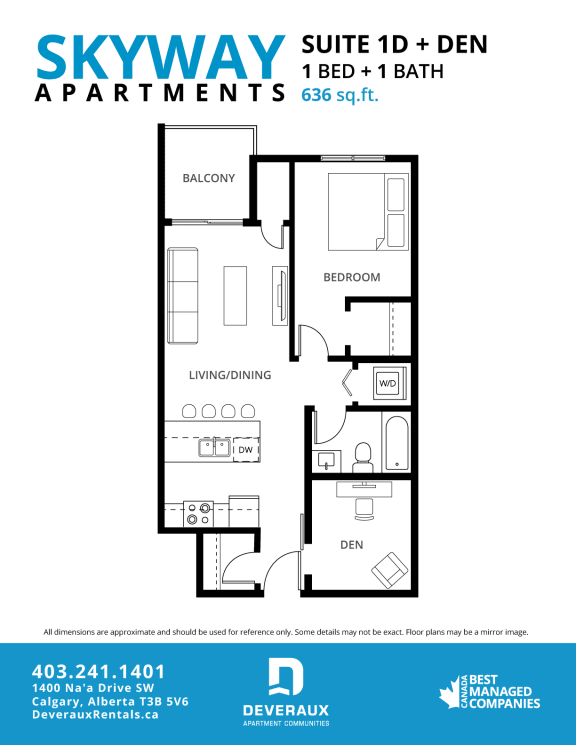1D Floor Plan at Skyway Apartments, Calgary