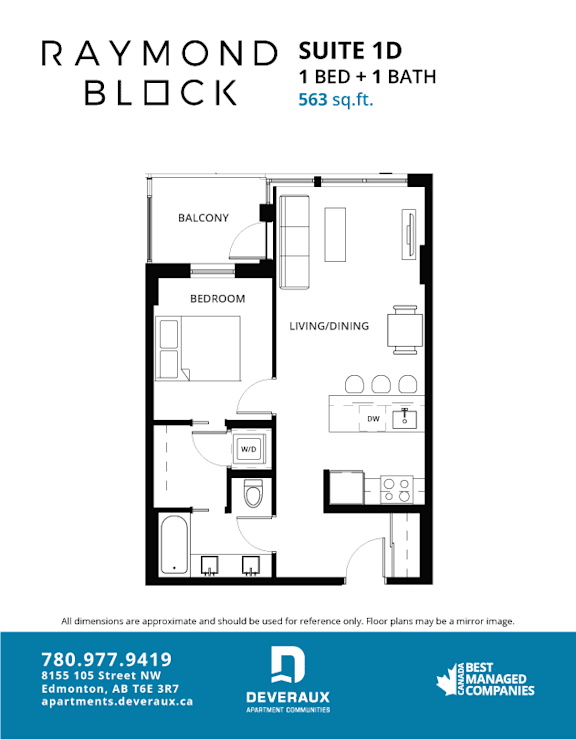 1D Floor Plan at Raymond Block, Edmonton, AB