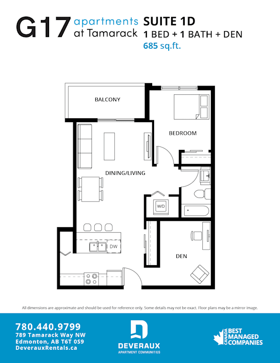 Suite 1D Floor Plan at G17 Apartments at Tamarack, Edmonton, AB